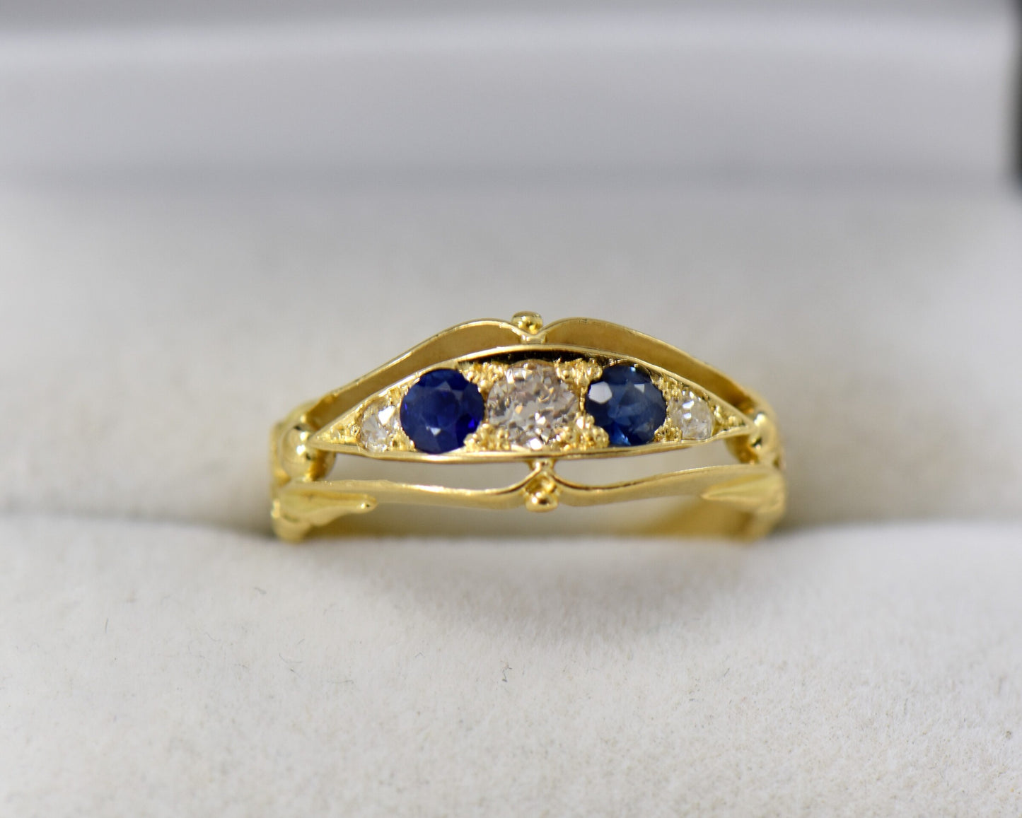 Edwardian British 18k Gold Sapphire & Diamond Wedding Ring