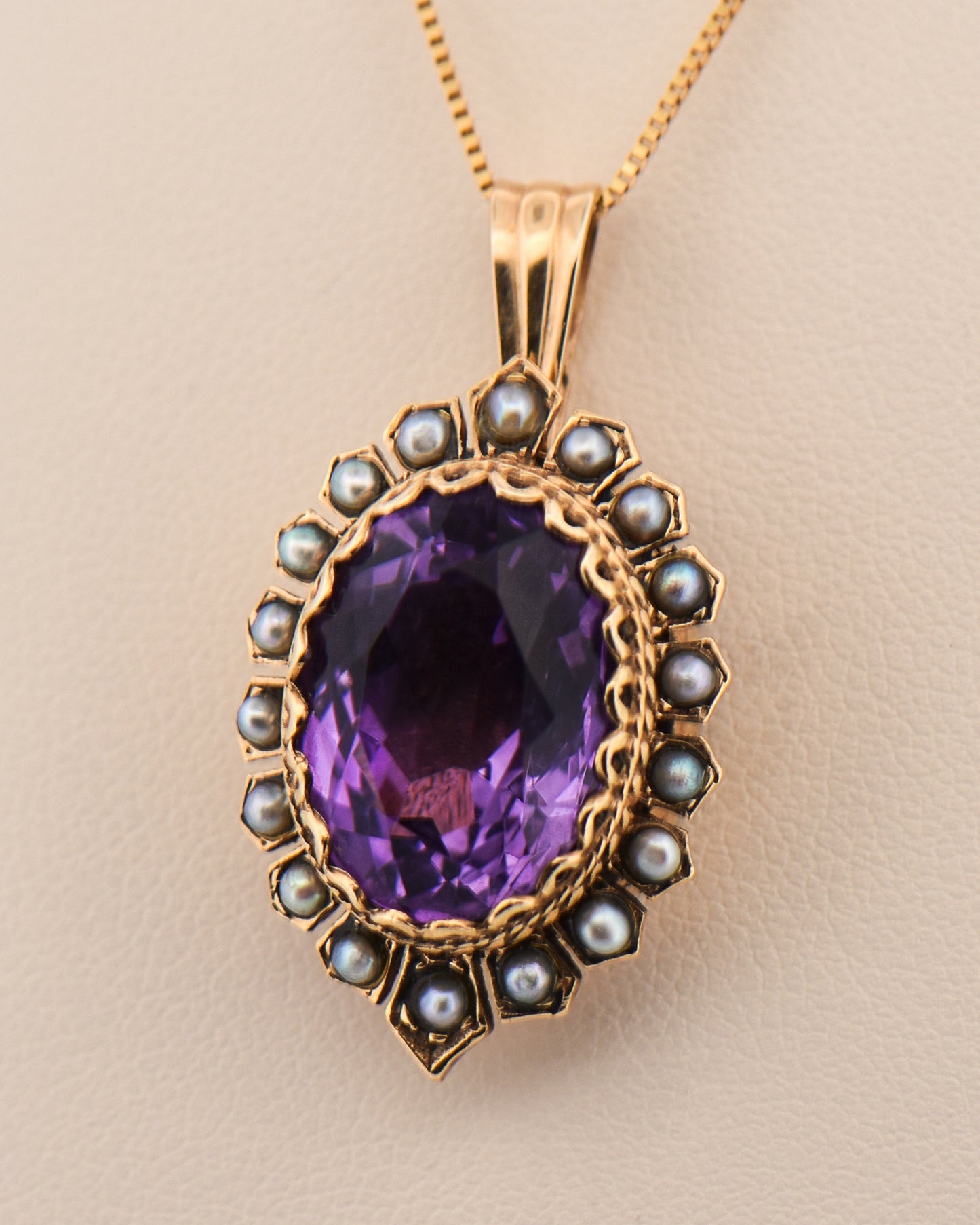 Antique Amethyst and Pearl Watch Slide Pendant in 14k Yellow Gold