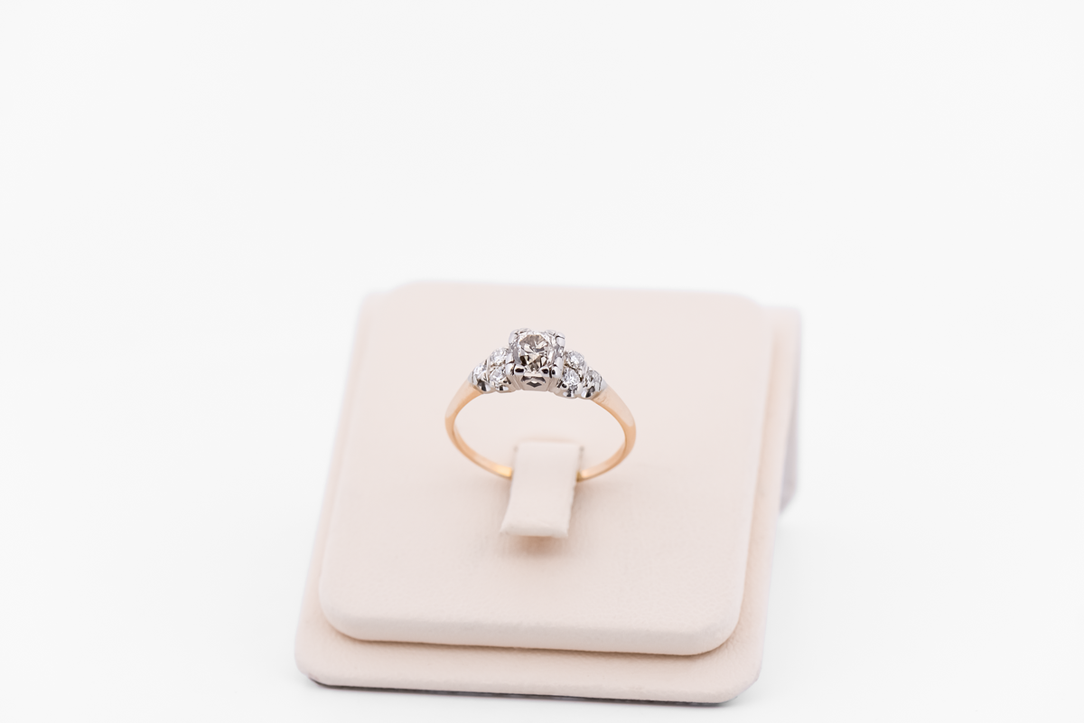 Antique Yellow Gold Engagement Ring with Old Mine Cut Diamond