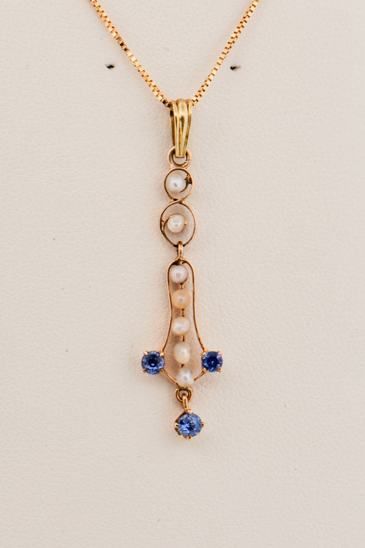 Antique Lavalier Pendant with Pearls and Montana Sappphires