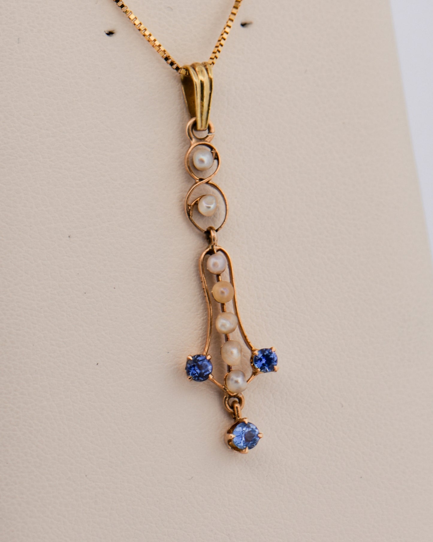 Antique Lavalier Pendant with Pearls and Montana Sappphires