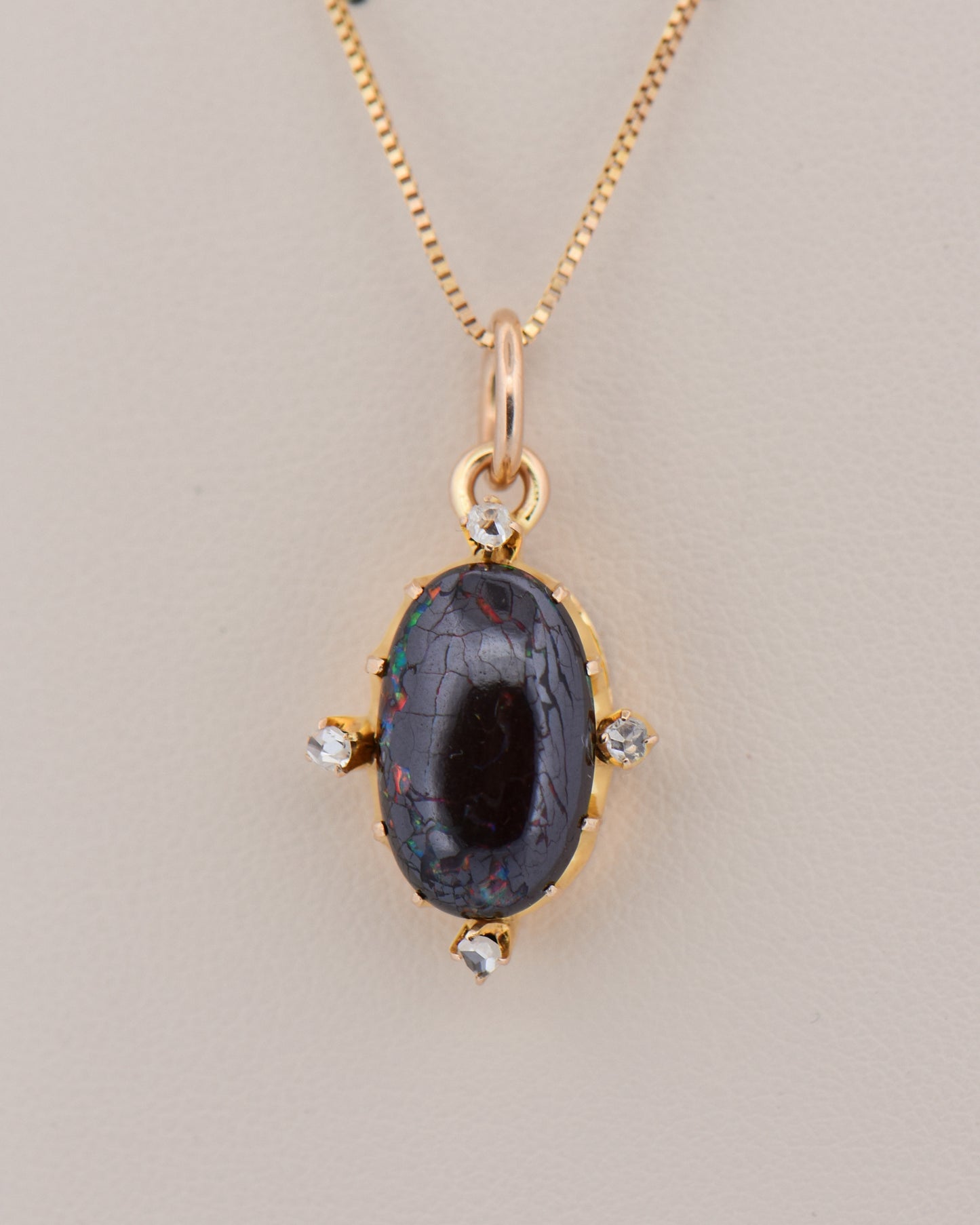 Victorian Boulder Opal & Rose Cut Diamond Pendant