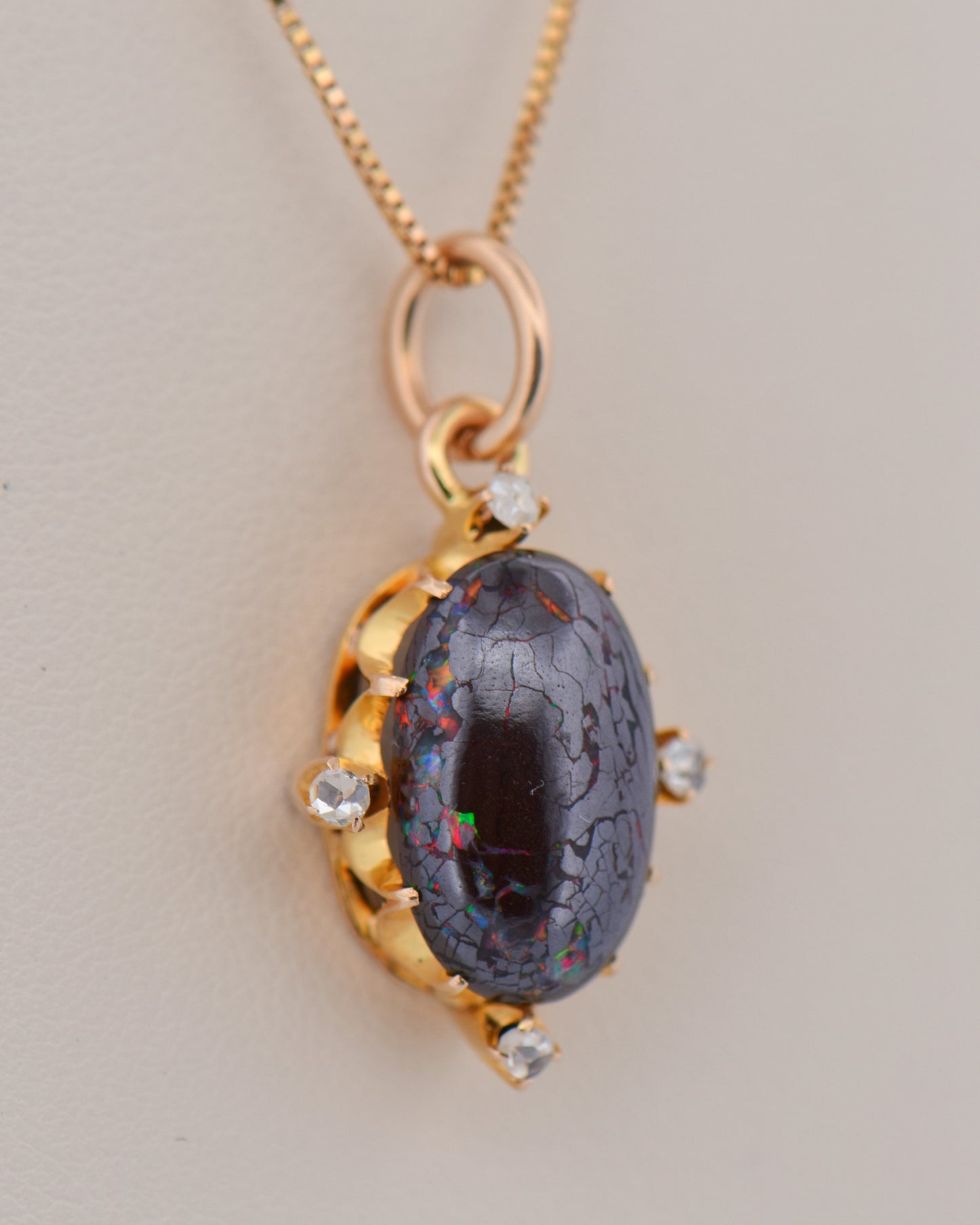 Victorian Boulder Opal & Rose Cut Diamond Pendant