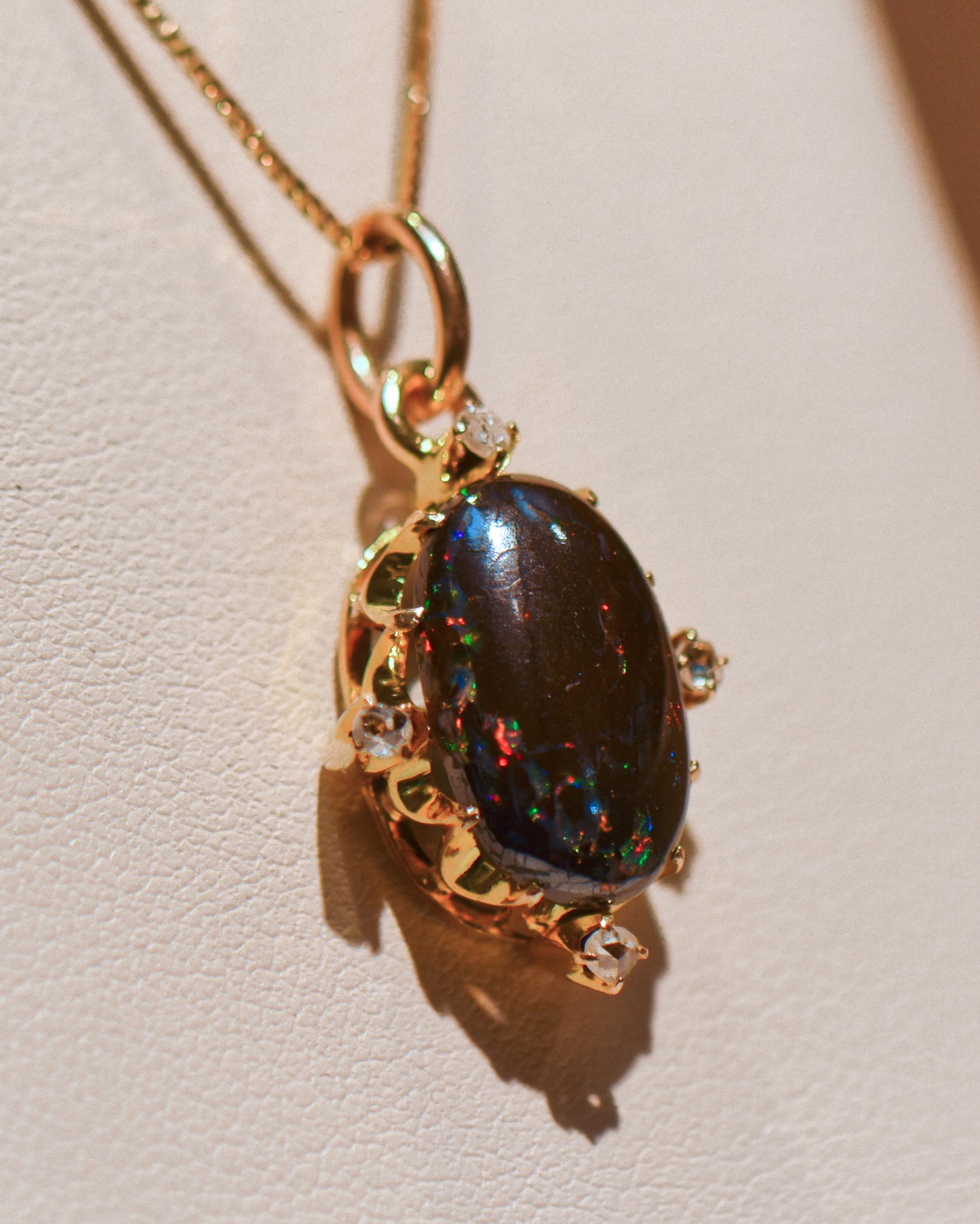 Victorian Boulder Opal & Rose Cut Diamond Pendant