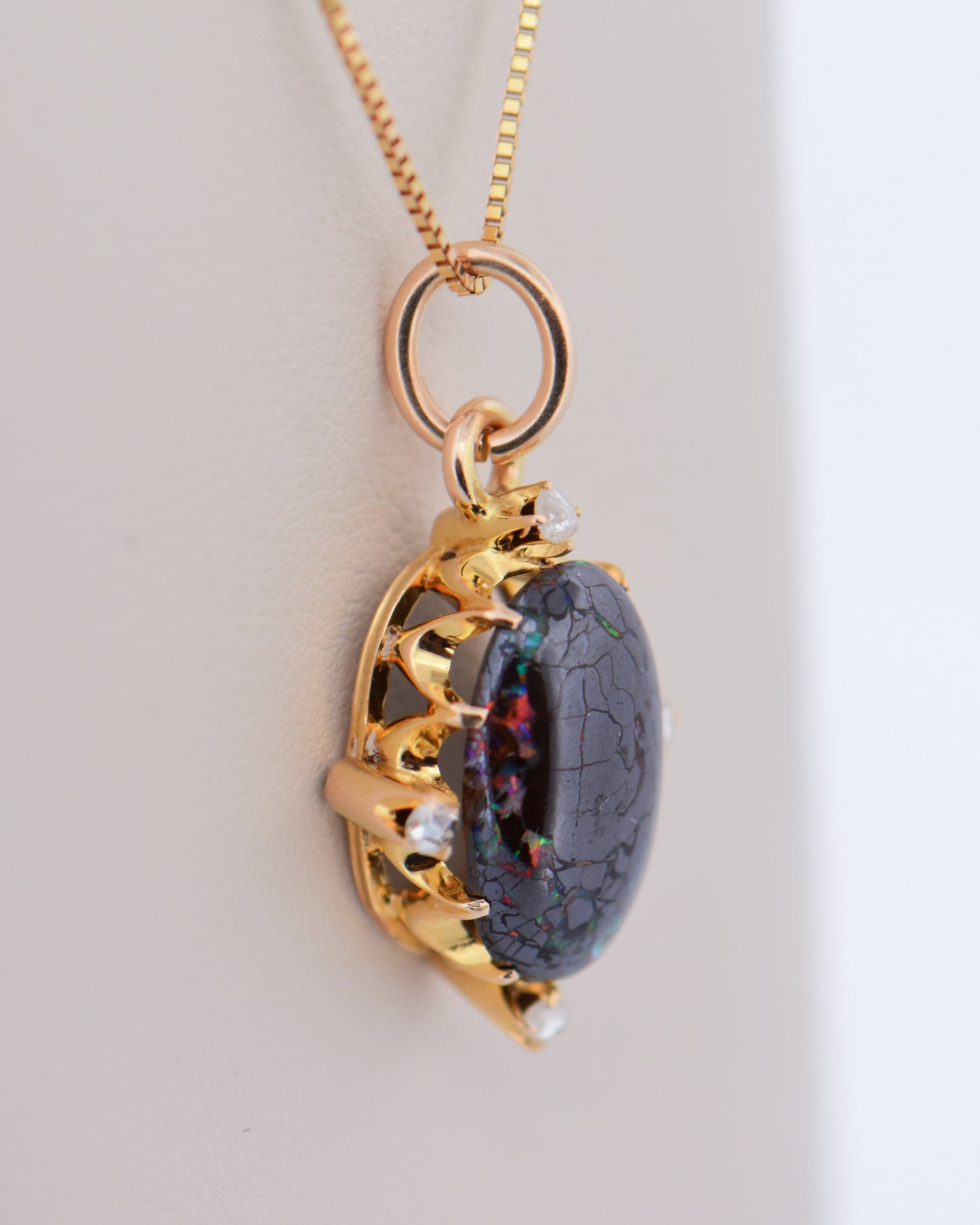 Victorian Boulder Opal & Rose Cut Diamond Pendant