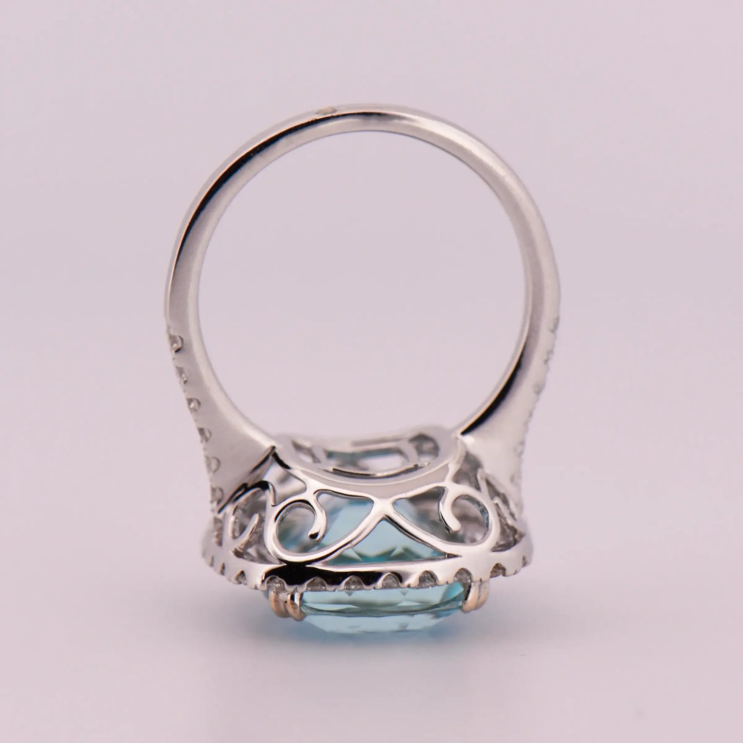 Cushion Cut Aquamarine & Diamond Halo Ring