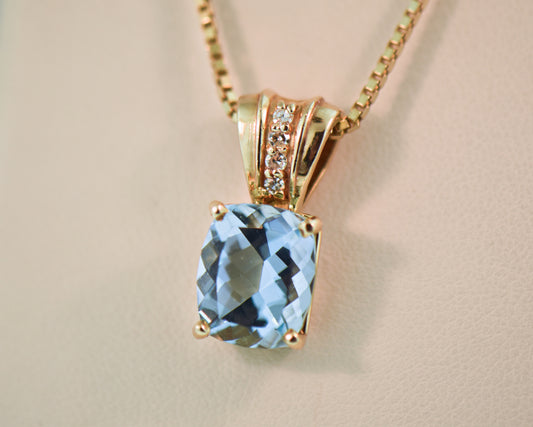 Estate Gem Aquamarine & Diamond Pendant with Large Bail