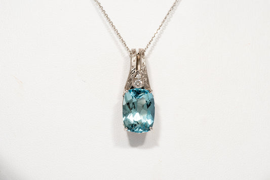 Stunning Cushion Cut Aquamarine Pendant