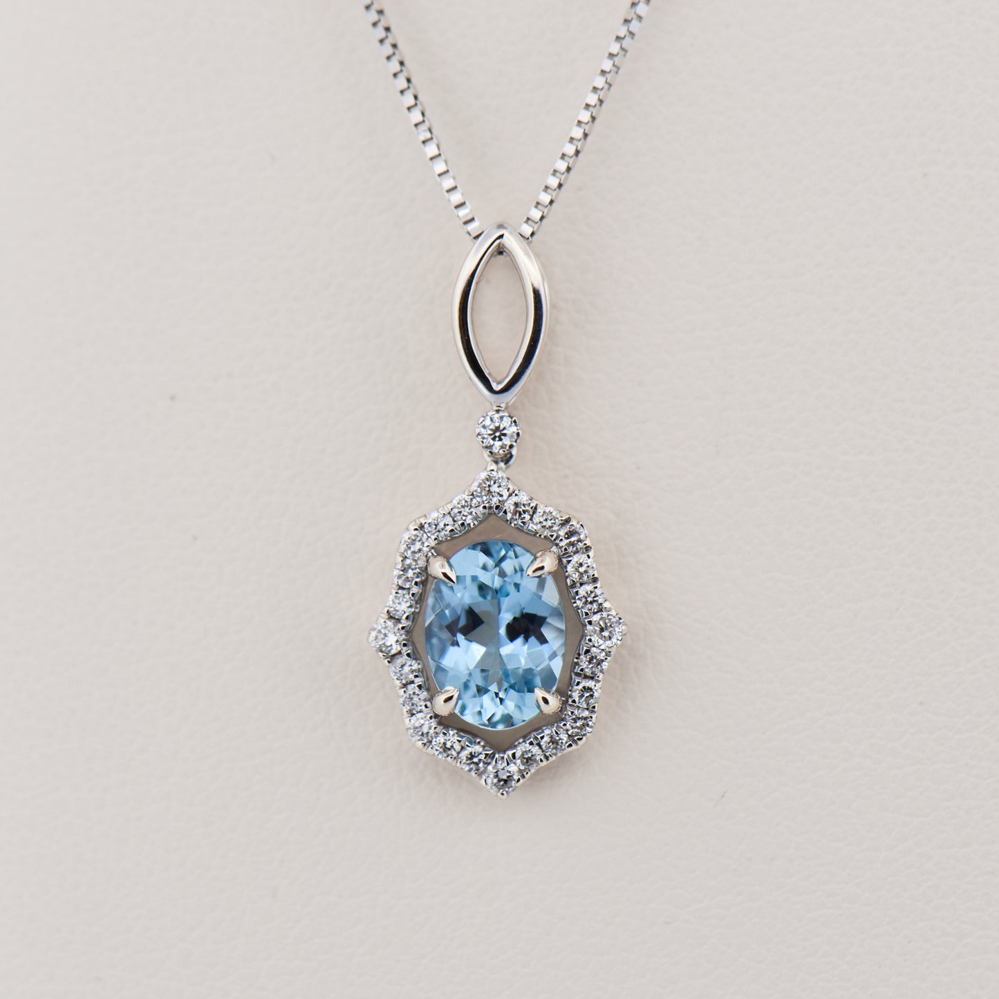 Oval Aquamarine & Diamond Modern Halo Pendant