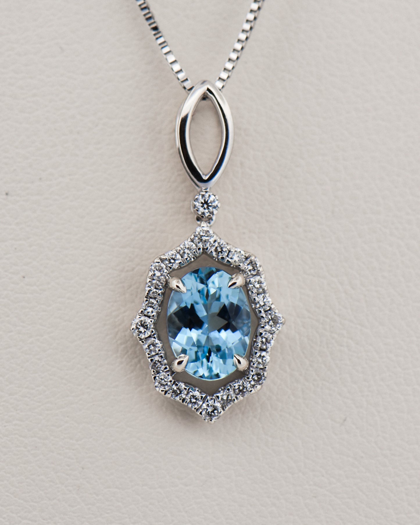Oval Aquamarine & Diamond Modern Halo Pendant