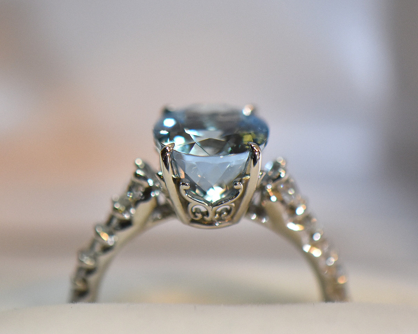 Oval Aquamarine & Diamond Engagement Ring- Top Color!