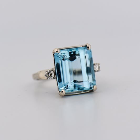 Emerald Cut Aquamarine & Diamond Cocktail Ring