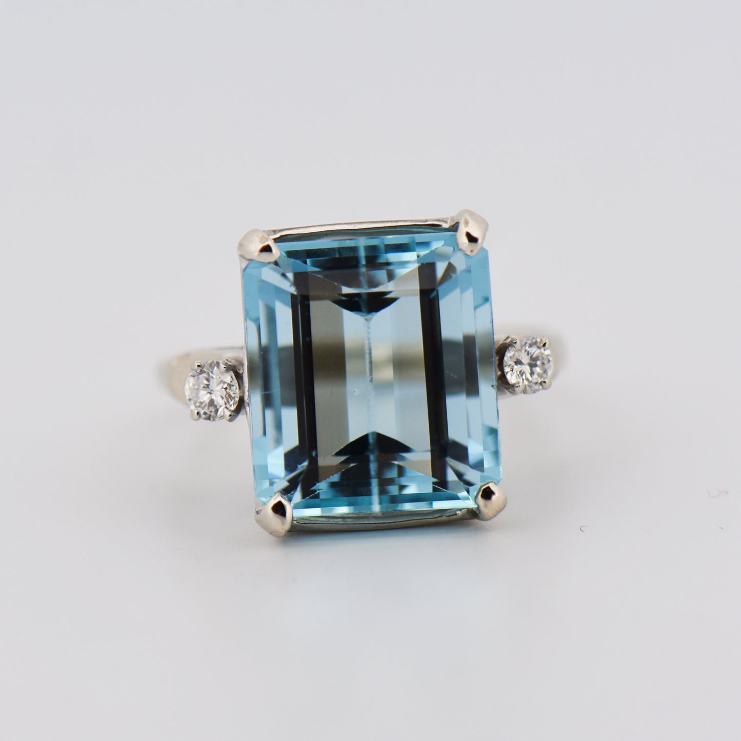Emerald Cut Aquamarine & Diamond Cocktail Ring