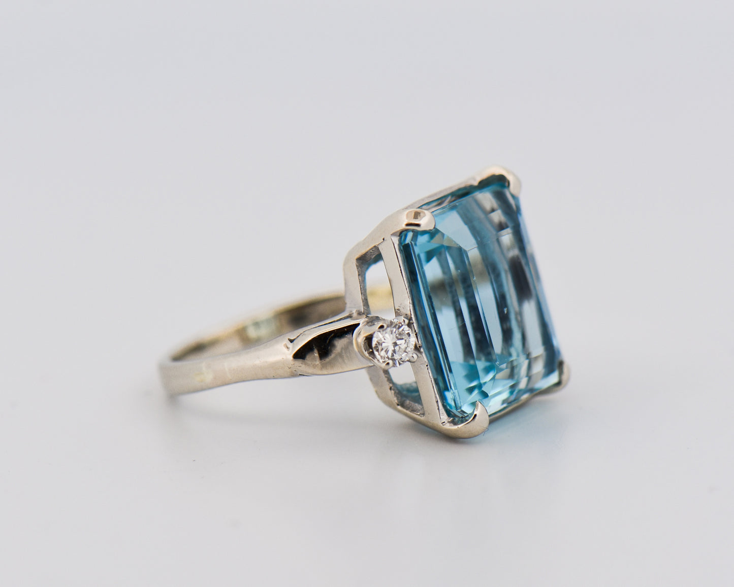 Emerald Cut Aquamarine & Diamond Cocktail Ring