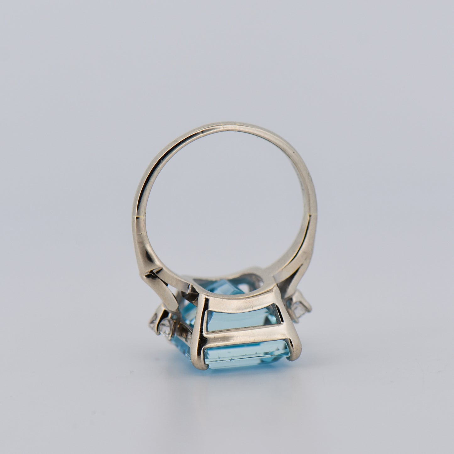 Emerald Cut Aquamarine & Diamond Cocktail Ring