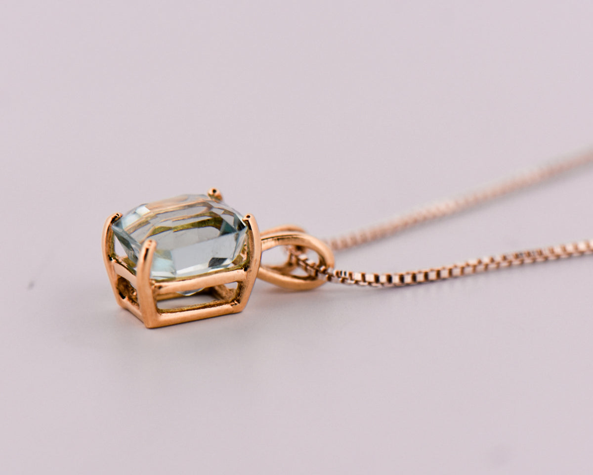 Asscher Cut Aquamarine Solitaire Pendant