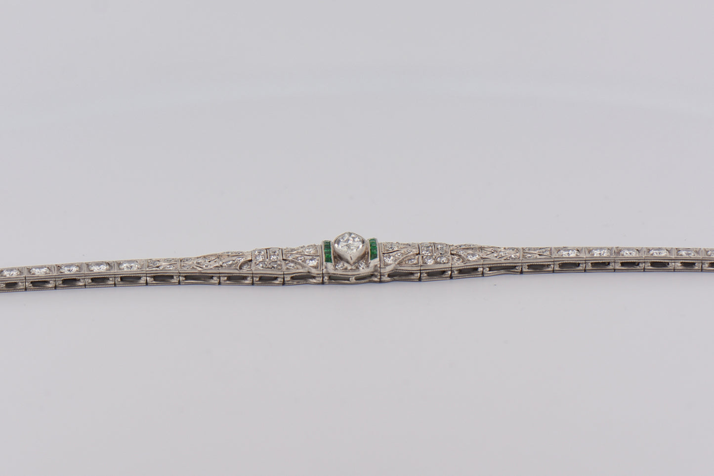 Platinum Marquise Diamond & Emerald Art Deco Bracelet