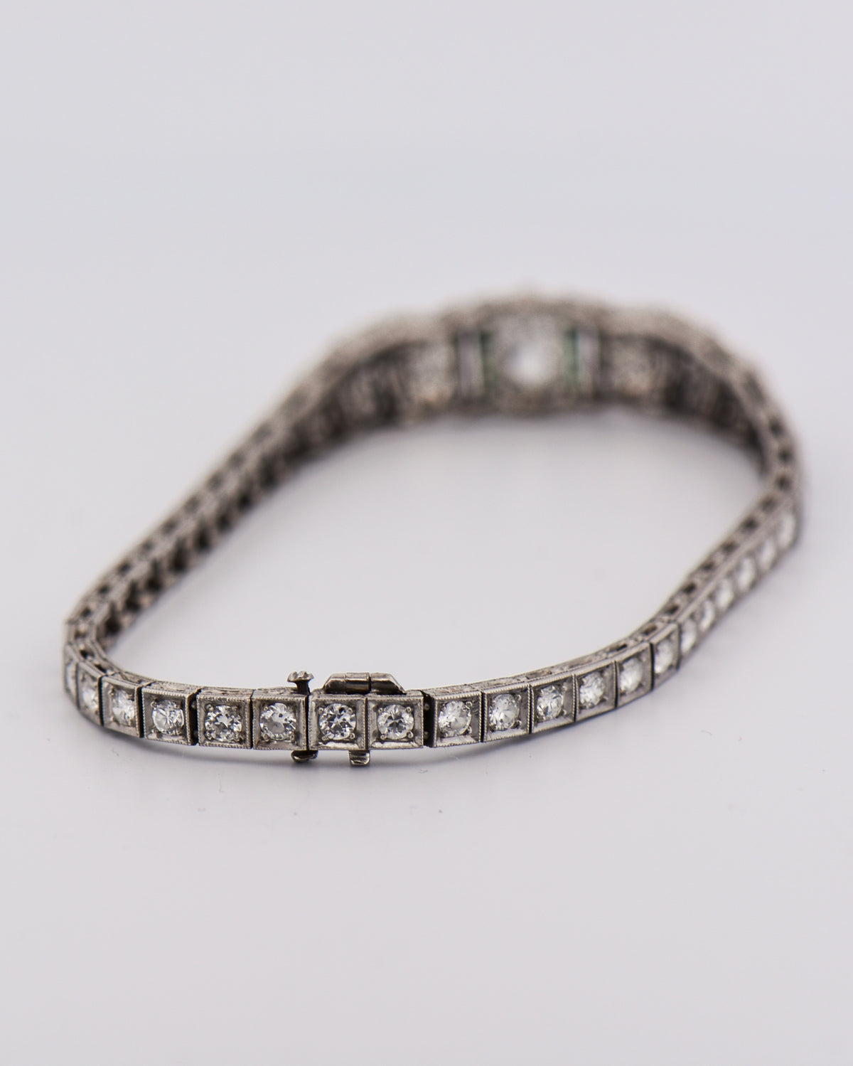 Platinum Marquise Diamond & Emerald Art Deco Bracelet
