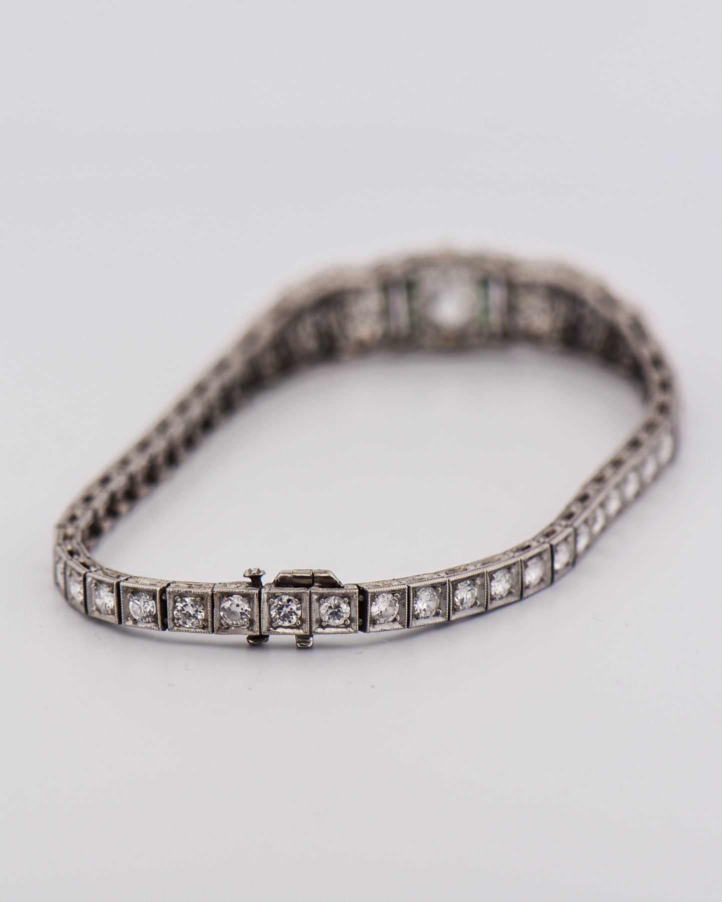 Platinum Marquise Diamond & Emerald Art Deco Bracelet
