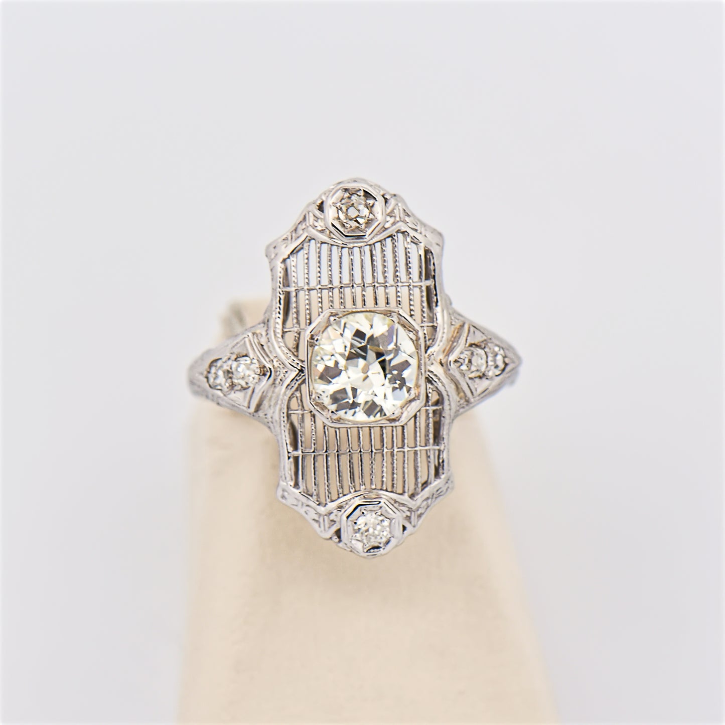 Art Deco Diamond Grille Ring in 18k White Gold