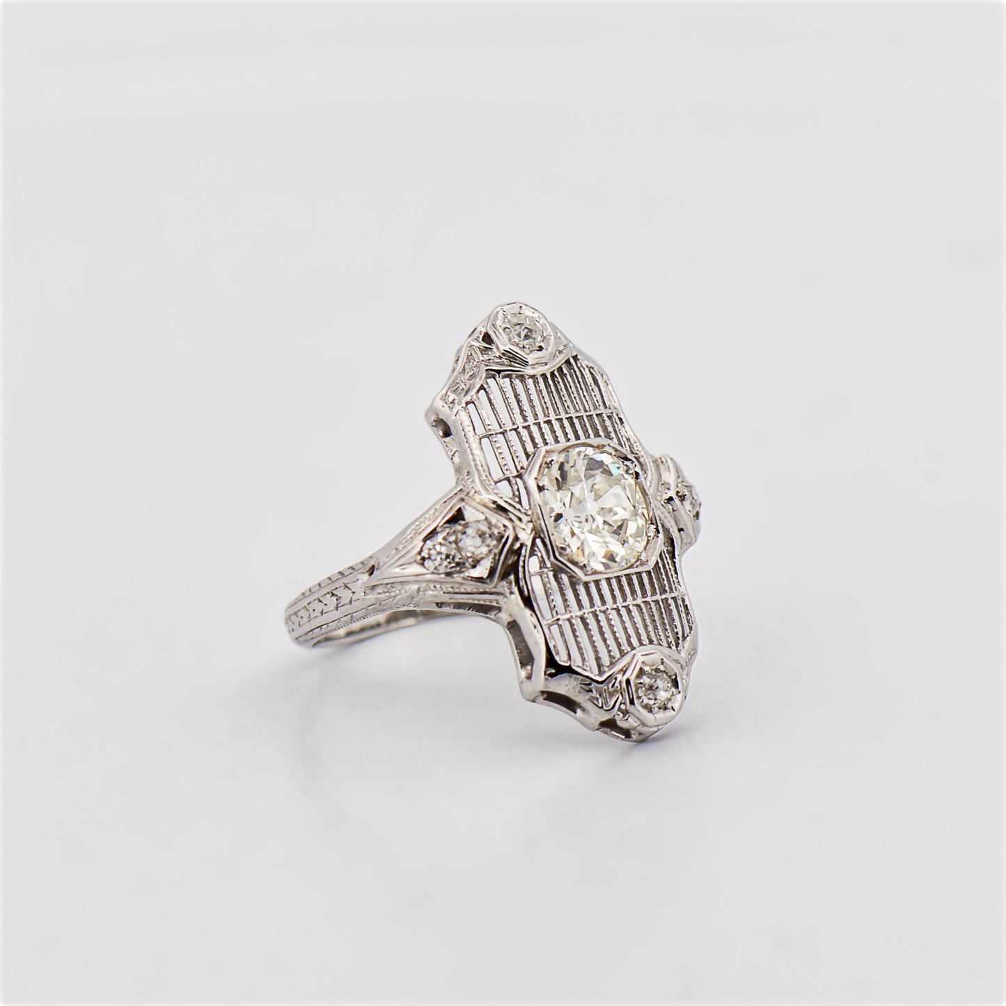 Art Deco Diamond Grille Ring in 18k White Gold
