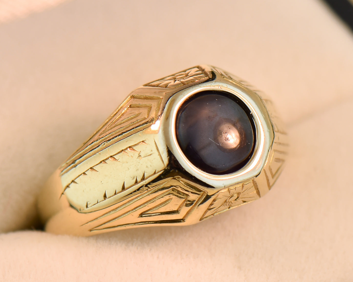 Art Deco Navy Blue Star Spinel Ring