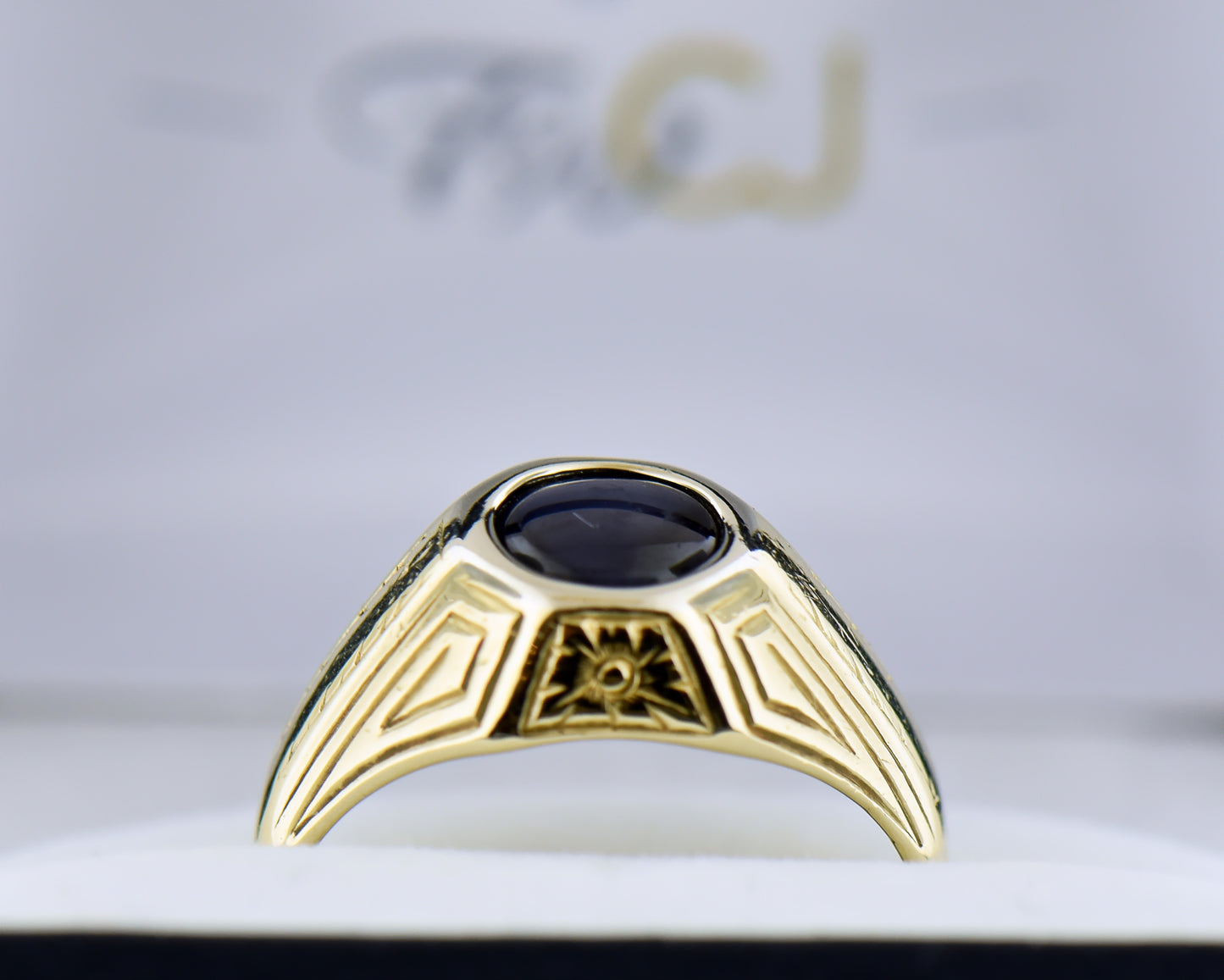 Art Deco Navy Blue Star Spinel Ring