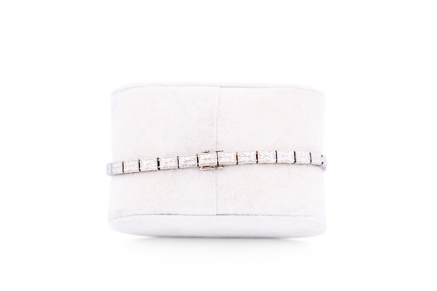 Art Deco Platinum Line Bracelet with Diamonds & Calibre Cut Sapphires