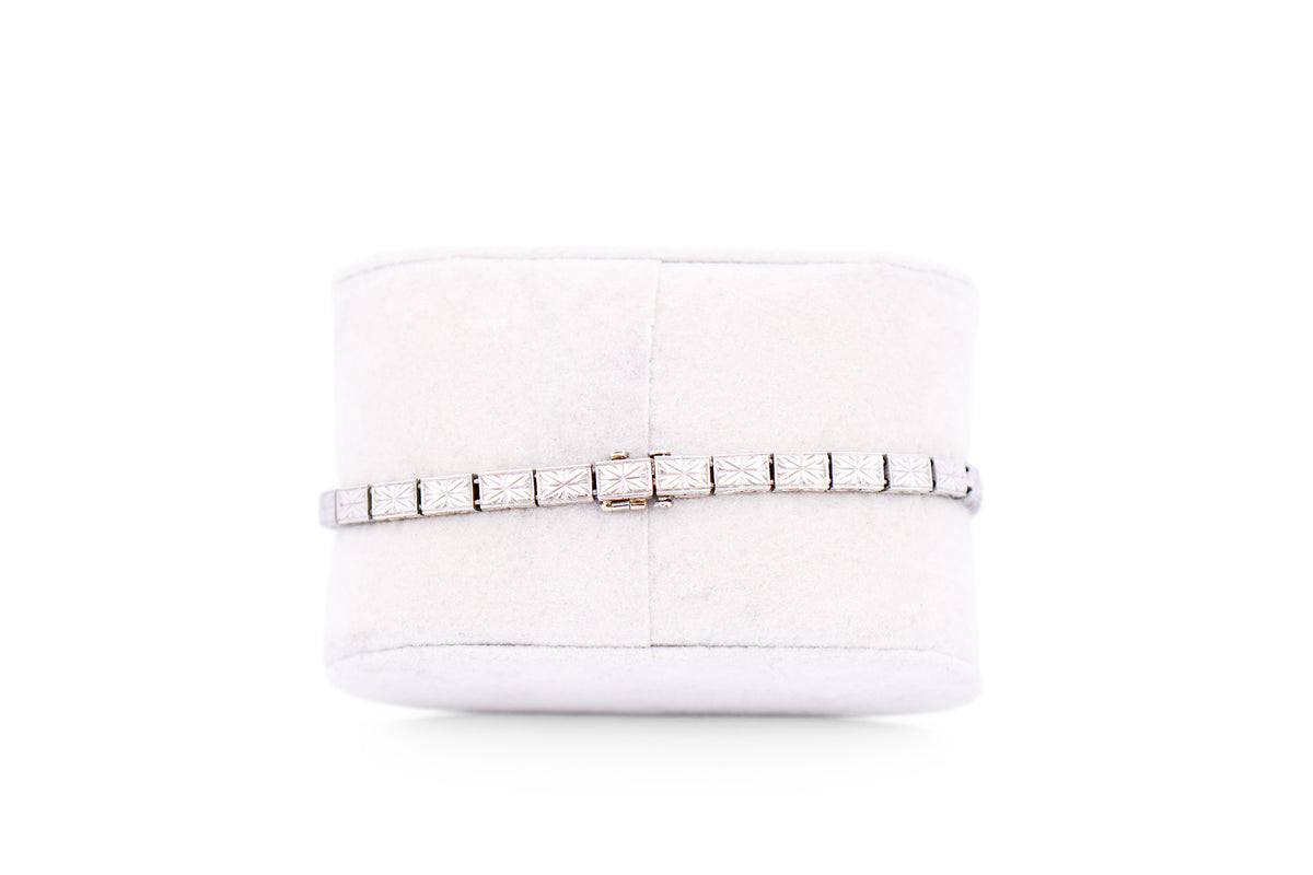 Art Deco Platinum Line Bracelet with Diamonds & Calibre Cut Sapphires