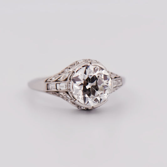 Art Deco Platinum Ring with 2.36ct Old European Cut Diamond