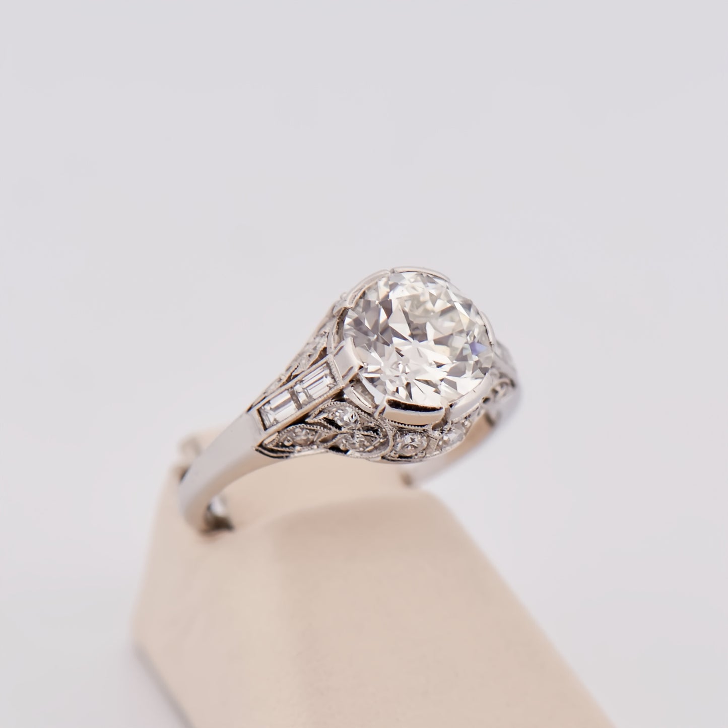 Art Deco Platinum Ring with 2.36ct Old European Cut Diamond