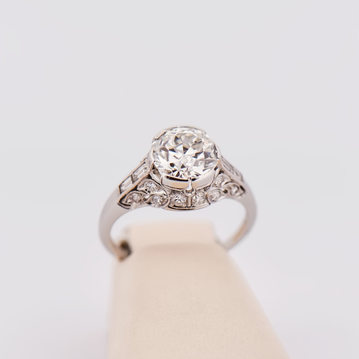 Art Deco Platinum Ring with 2.36ct Old European Cut Diamond