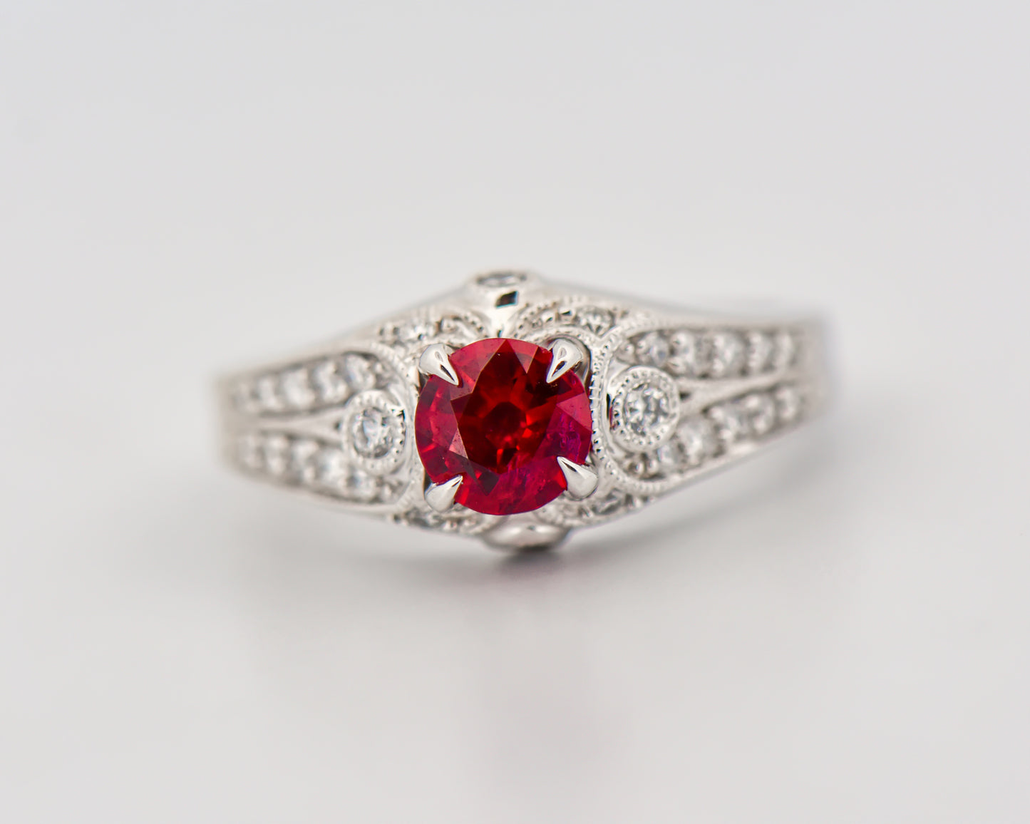 Art Deco Style Ring with Burmese Ruby & Diamonds