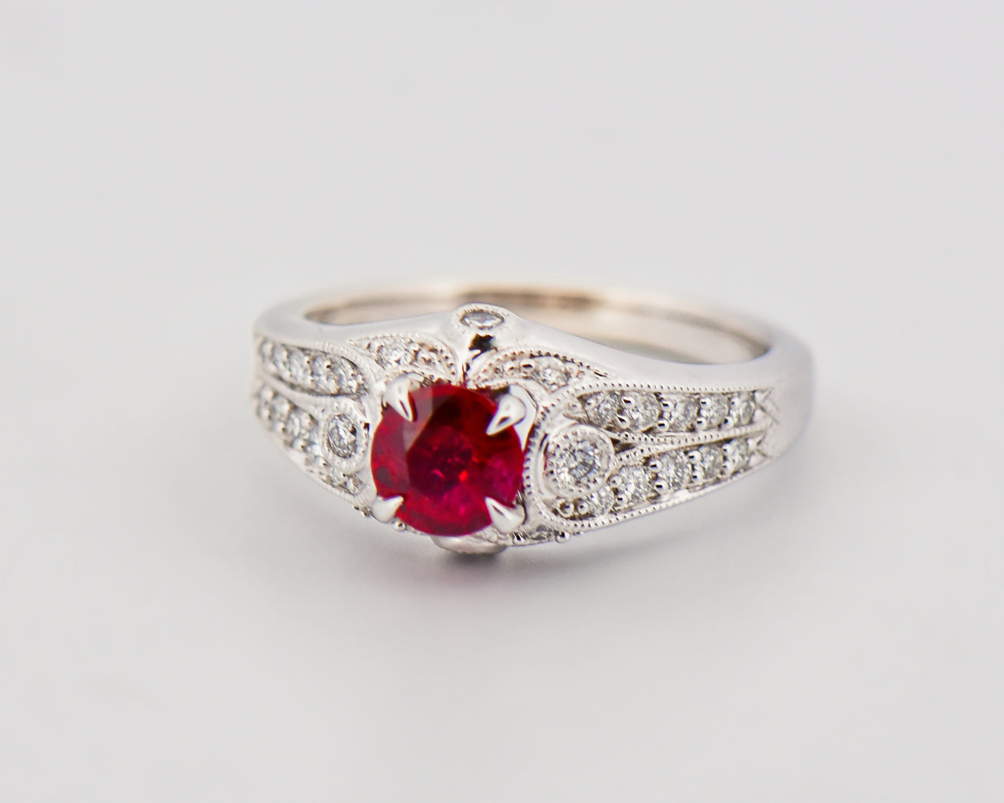 Art Deco Style Ring with Burmese Ruby & Diamonds
