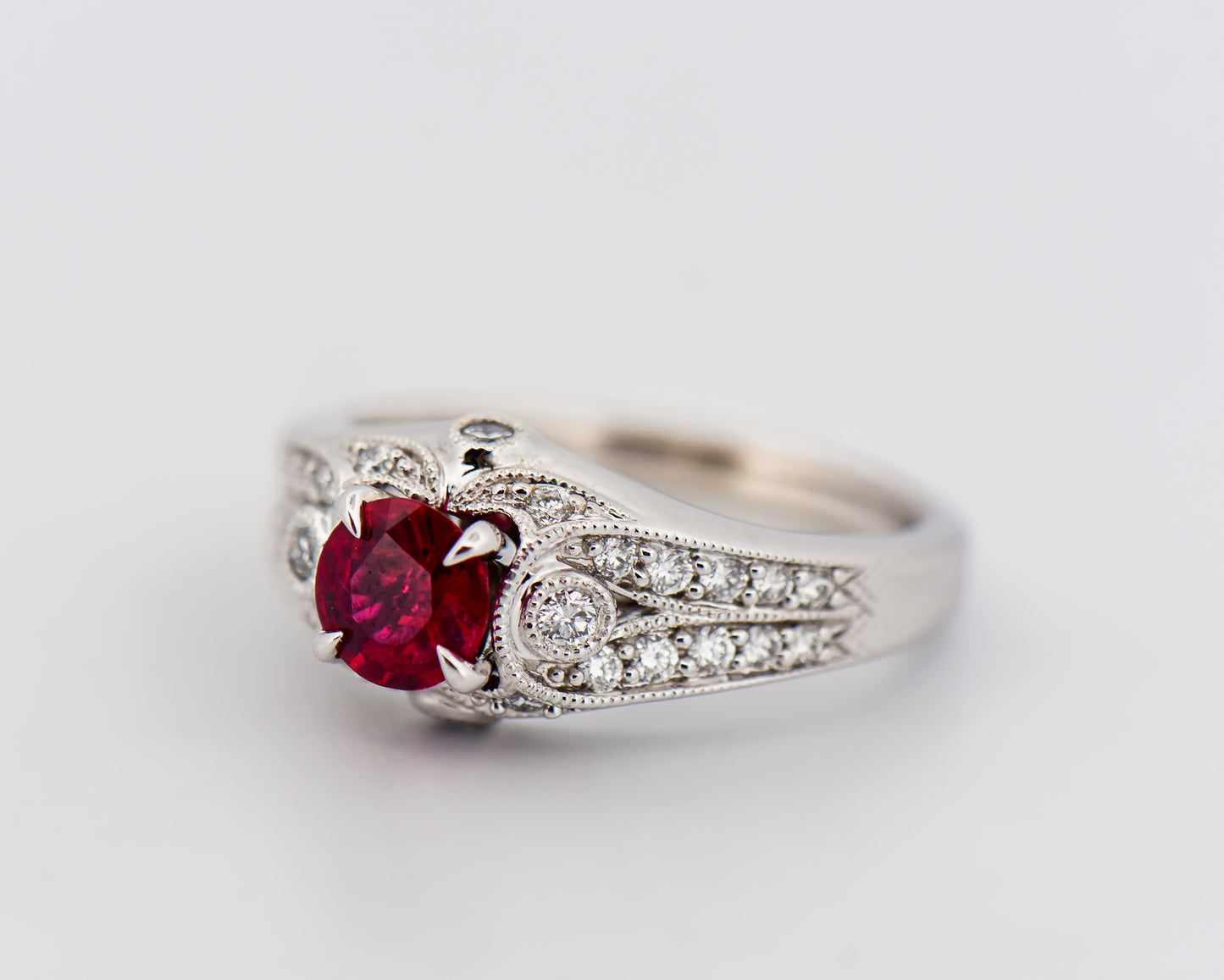 Art Deco Style Ring with Burmese Ruby & Diamonds