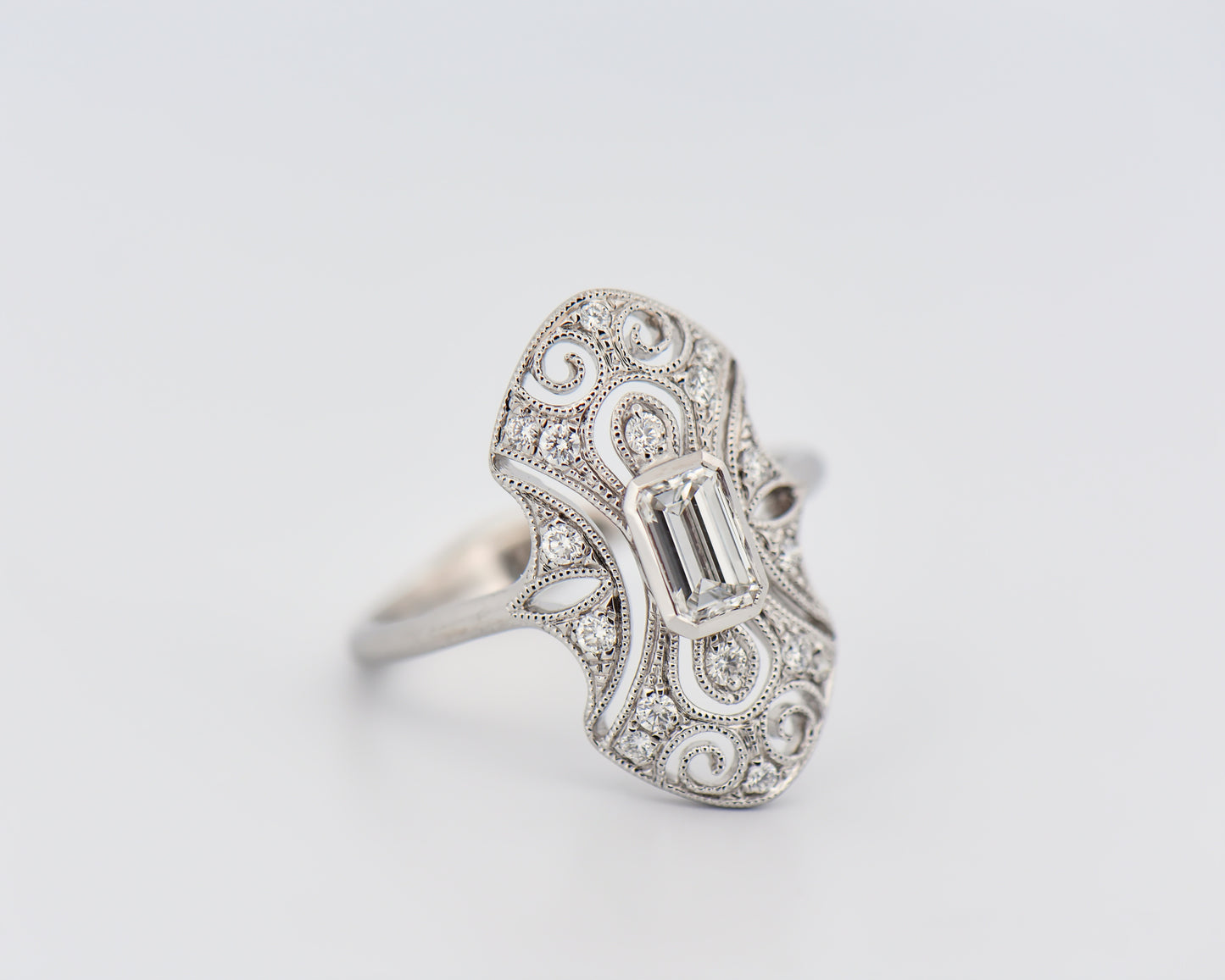 Art Deco Style Ring with Emerald Cut Diamond