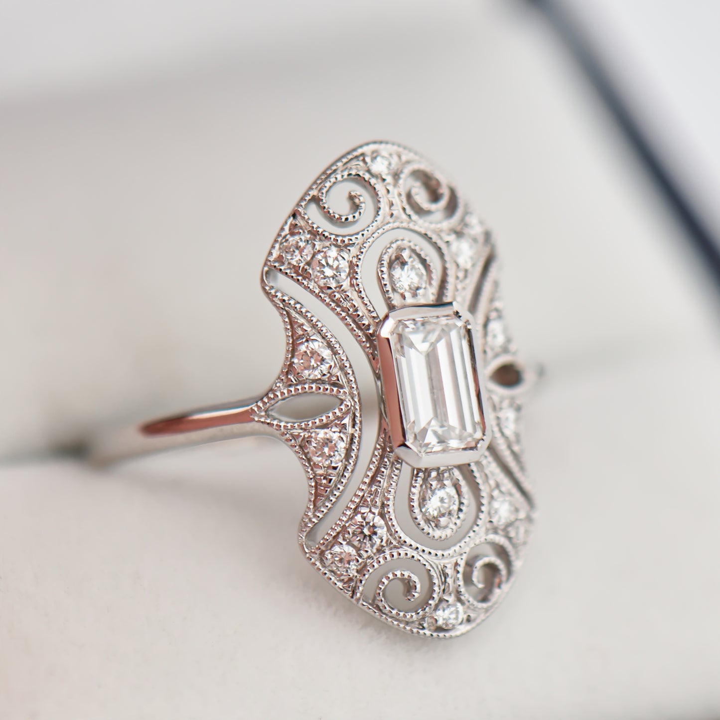 Art Deco Style Ring with Emerald Cut Diamond