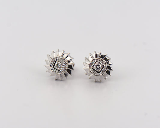 Art Deco White Gold & Diamond Sunburst Earrings