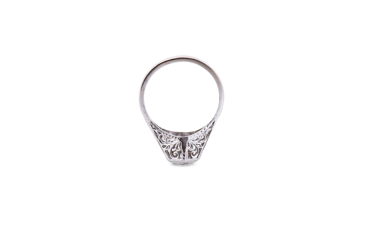 Art Deco White Gold Hexagonal Engagement Ring with Old European Cut Diamond