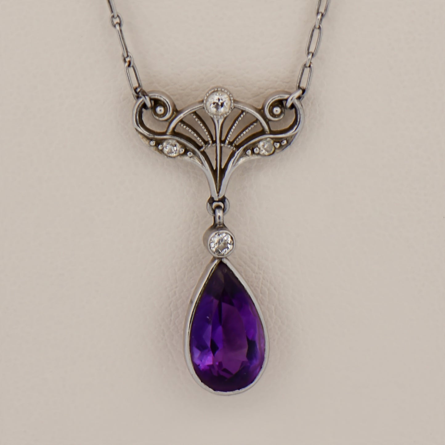 Art Nouveau Amethyst and Diamond Pendant in Platinum
