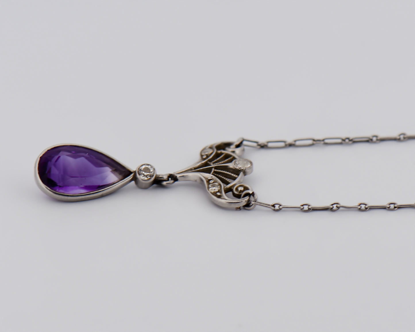 Art Nouveau Amethyst and Diamond Pendant in Platinum