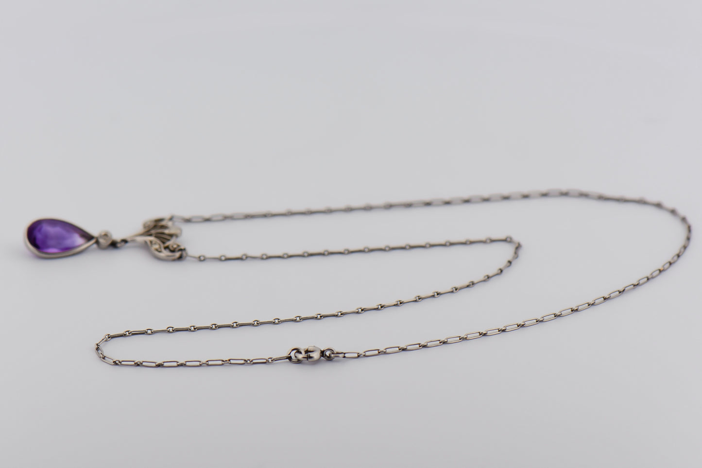 Art Nouveau Amethyst and Diamond Pendant in Platinum