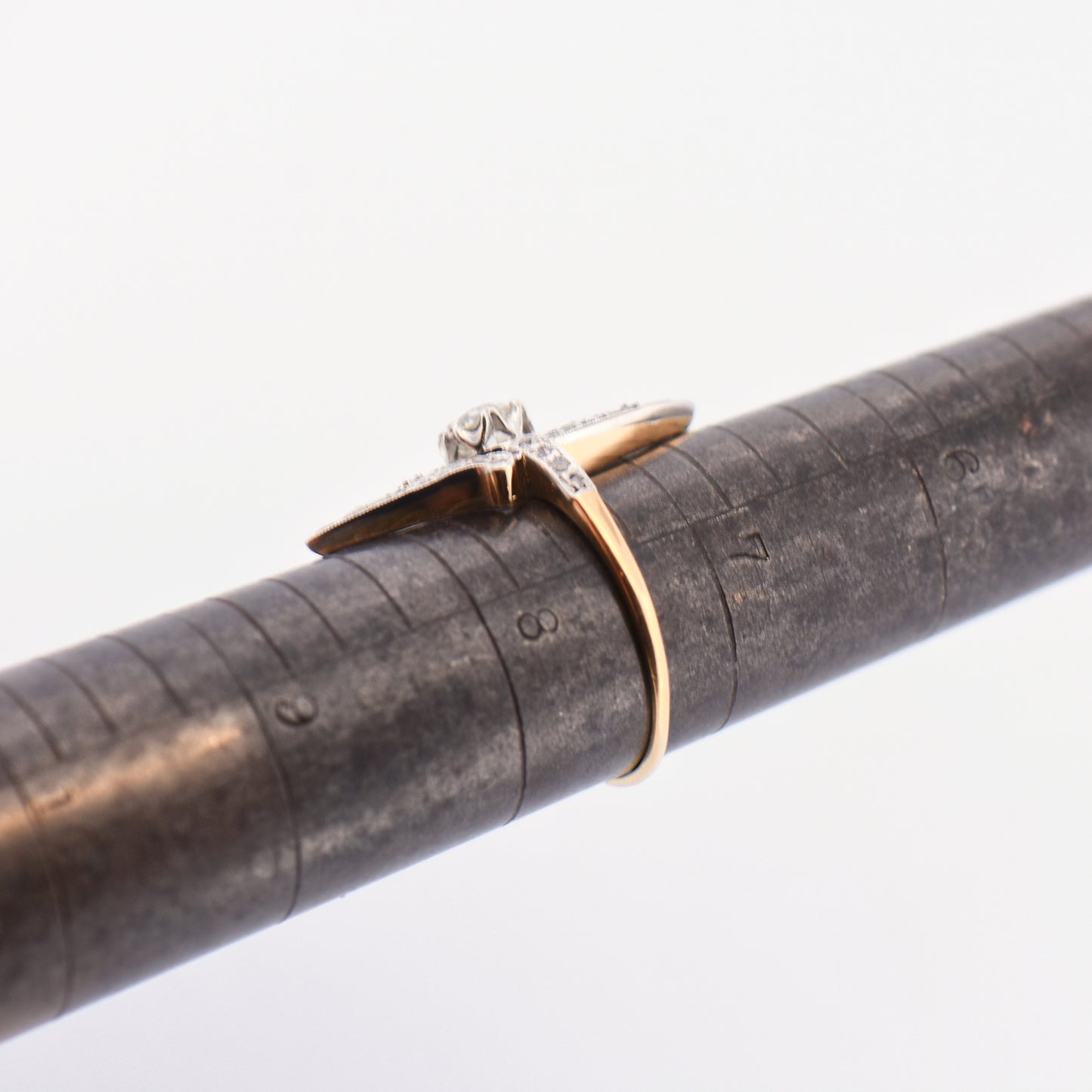 Art Nouveau Diamond Navette Ring in Platinum & Yellow Gold
