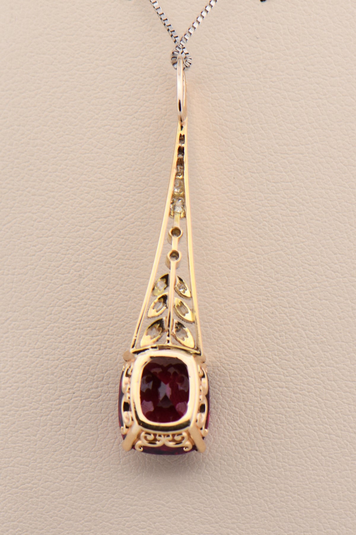 Art Nouveau Pendant with Rhodolite Garnet & Diamonds in Platinum Topped Gold