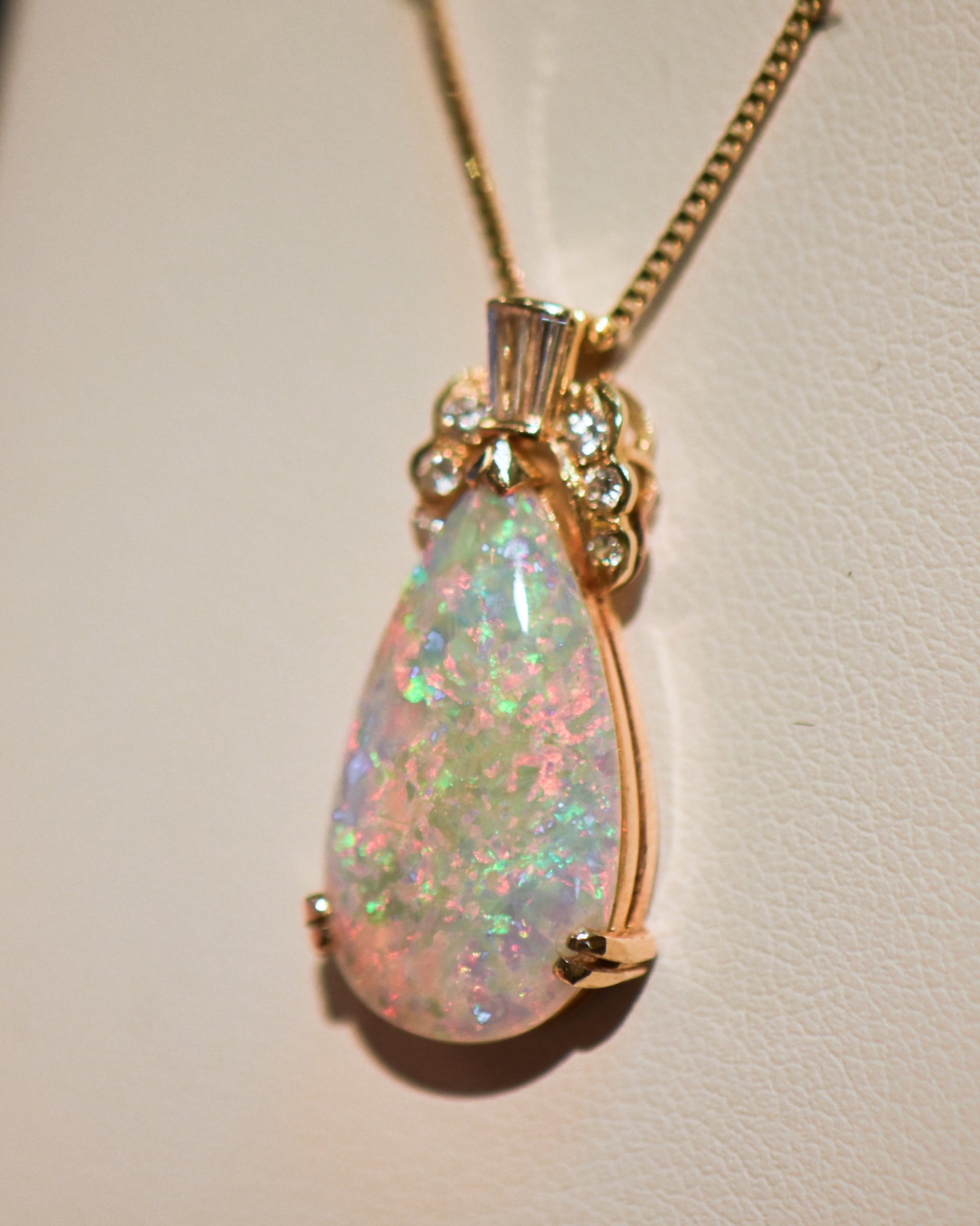 Top Gem Australian White Opal & Diamond Pendant