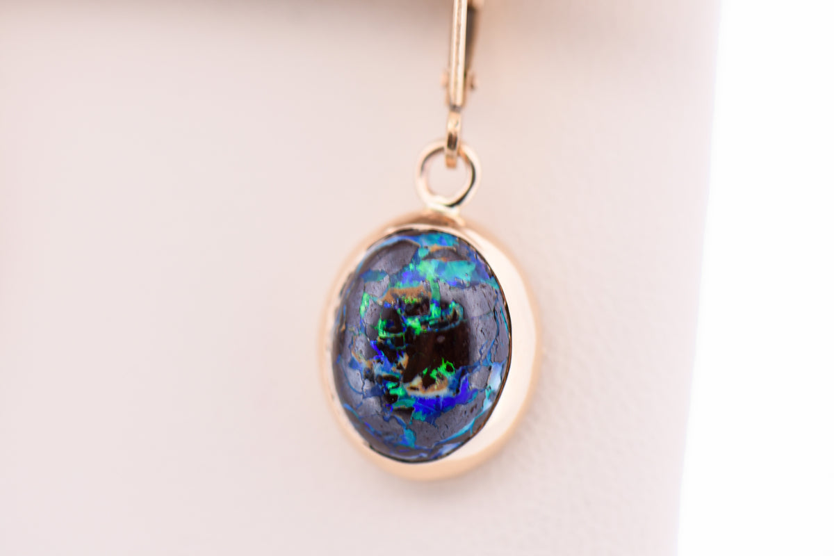 Australian Boulder Opal Dangle Earrings with Leverbacks