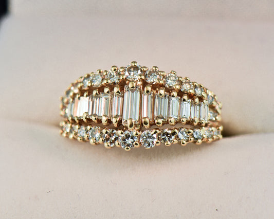 Estate Stepped Baguette Diamond Ring in Yellow Gold