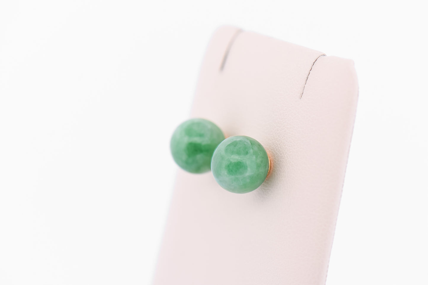 Beautiful Mottled Green Jadeite Jade Ball Stud Earrings