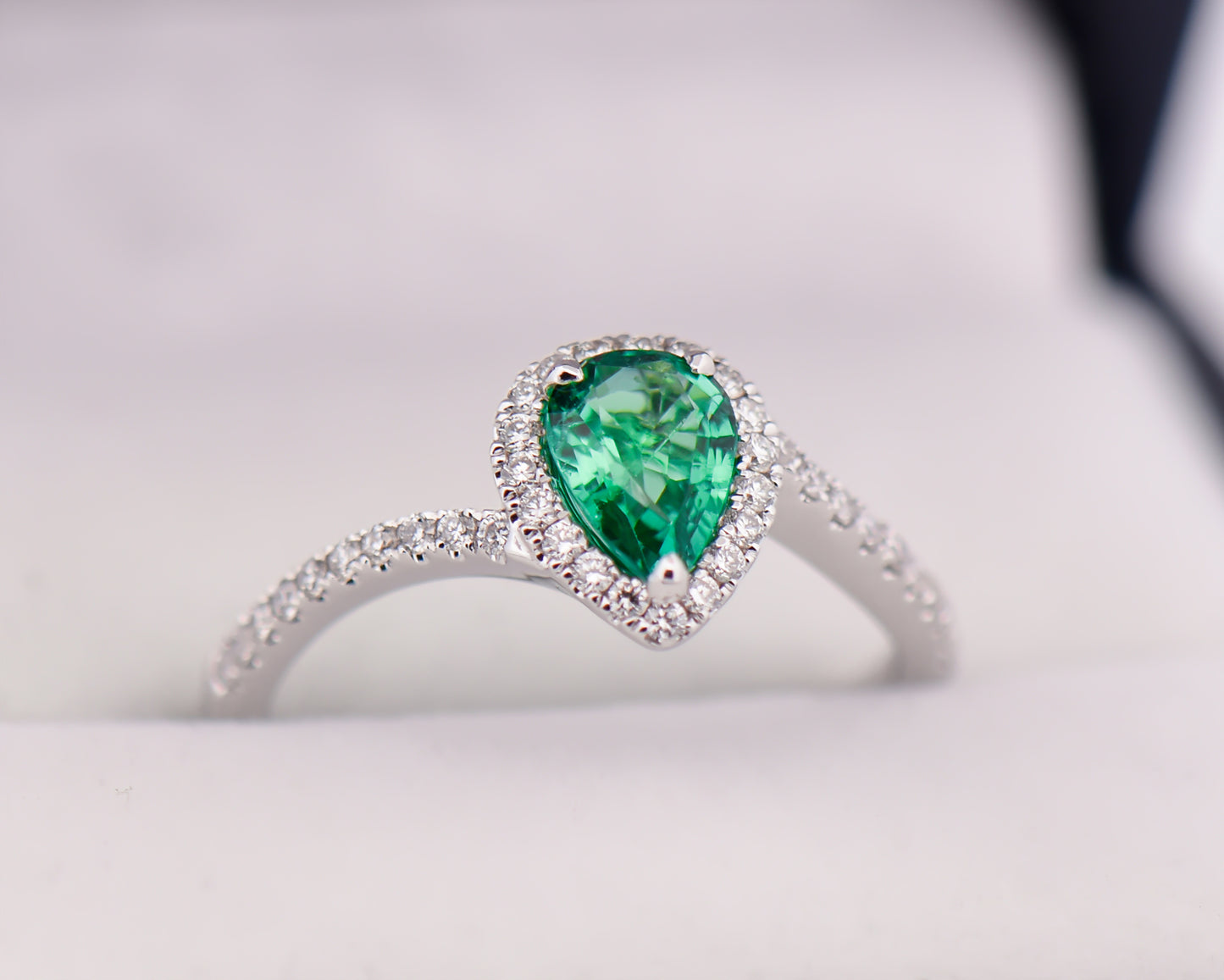 Beautiful Pear Shaped Emerald Engagement Ring