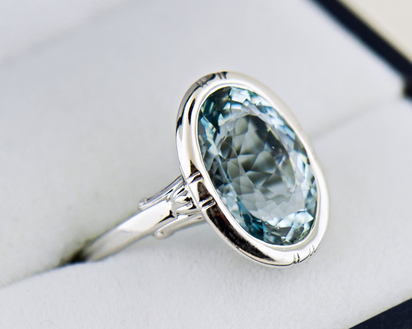 Mid-Century Bezel-Set Aquamarine Engagement Ring